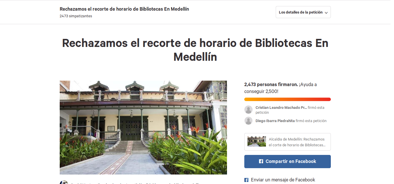 Rechazamos el recorte de horario de Bibliotecas En Medellín